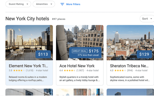 Google new hotel metasearch layout