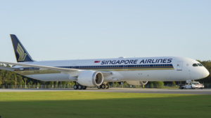 Singapore Airlines plane ready for takeoff