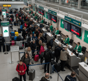Long lines of people as Aer Lingus cancels 47 flights after a security breach