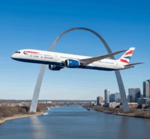 British Airways plane on the way to STL airport