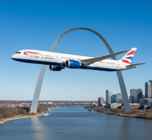 British Airways plane on the way to STL airport