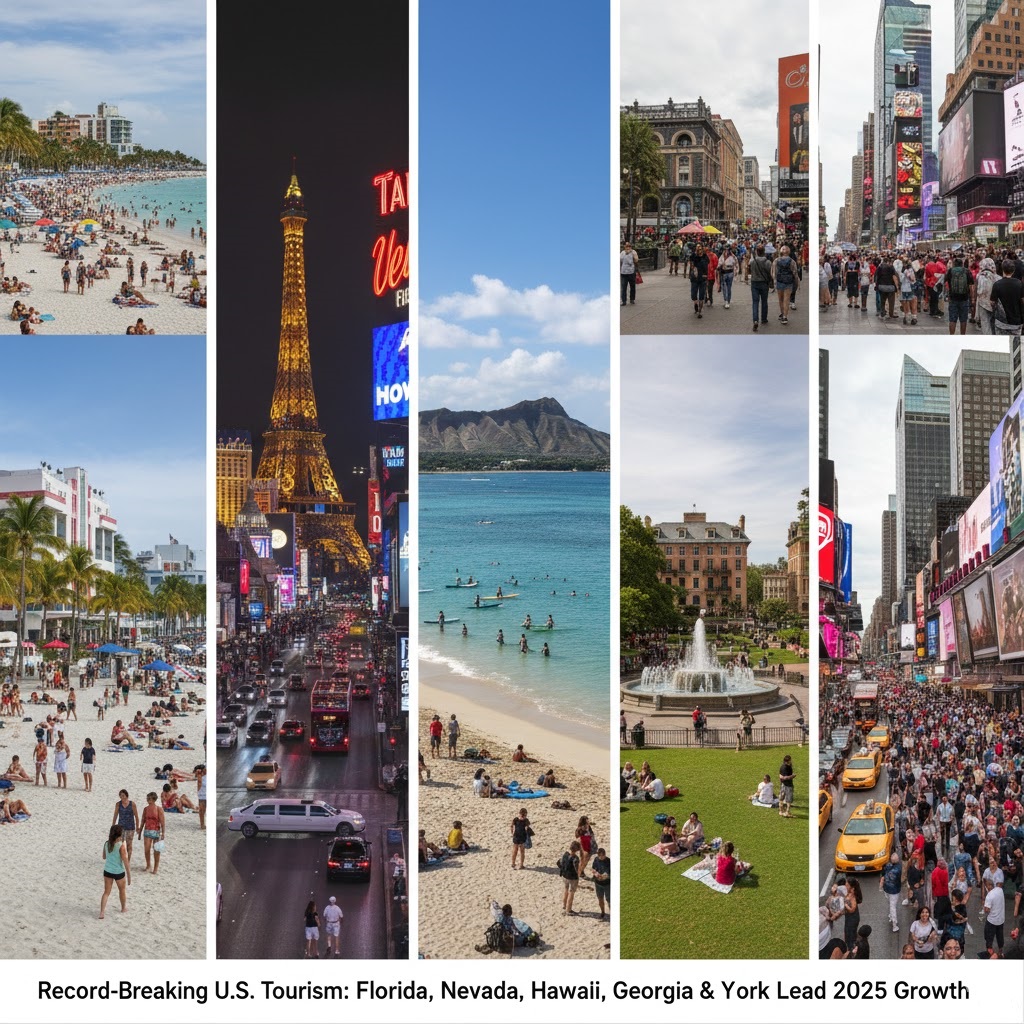 Florida, alongside Nevada, Hawaii, Georgia, and New York driving record-breaking tourism growth across the US.