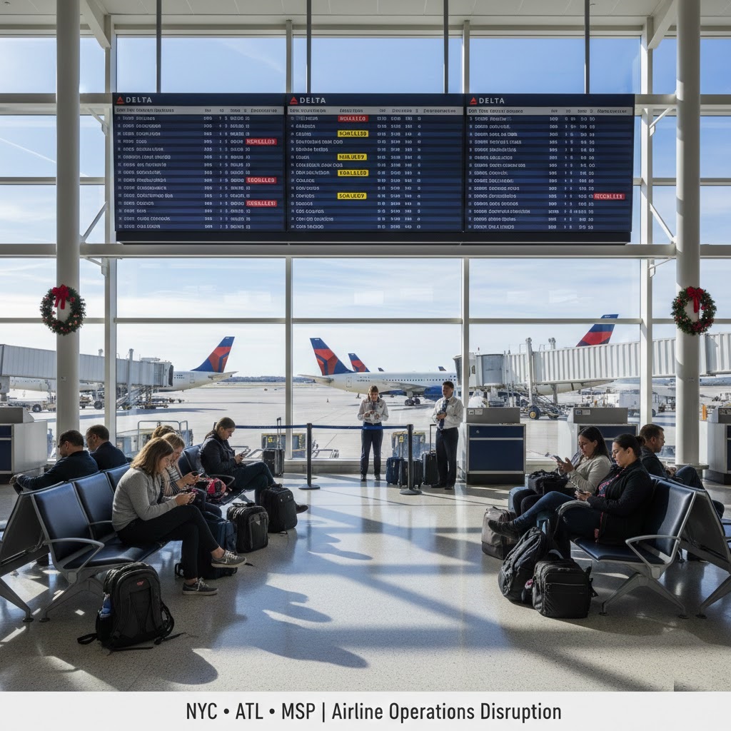 Delta Air Lines faces major disruptions as crew shortages cripple flights in NYC, Atlanta, and Minneapolis despite clear weather.