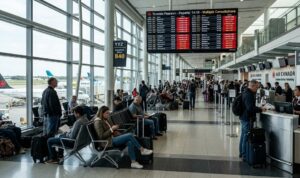 Canadian airports report 44 flight cancellations and 213 delays across five major hubs.