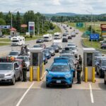 Cars lined up as cross-border travel between Canada and the United States rebounds in July 2026